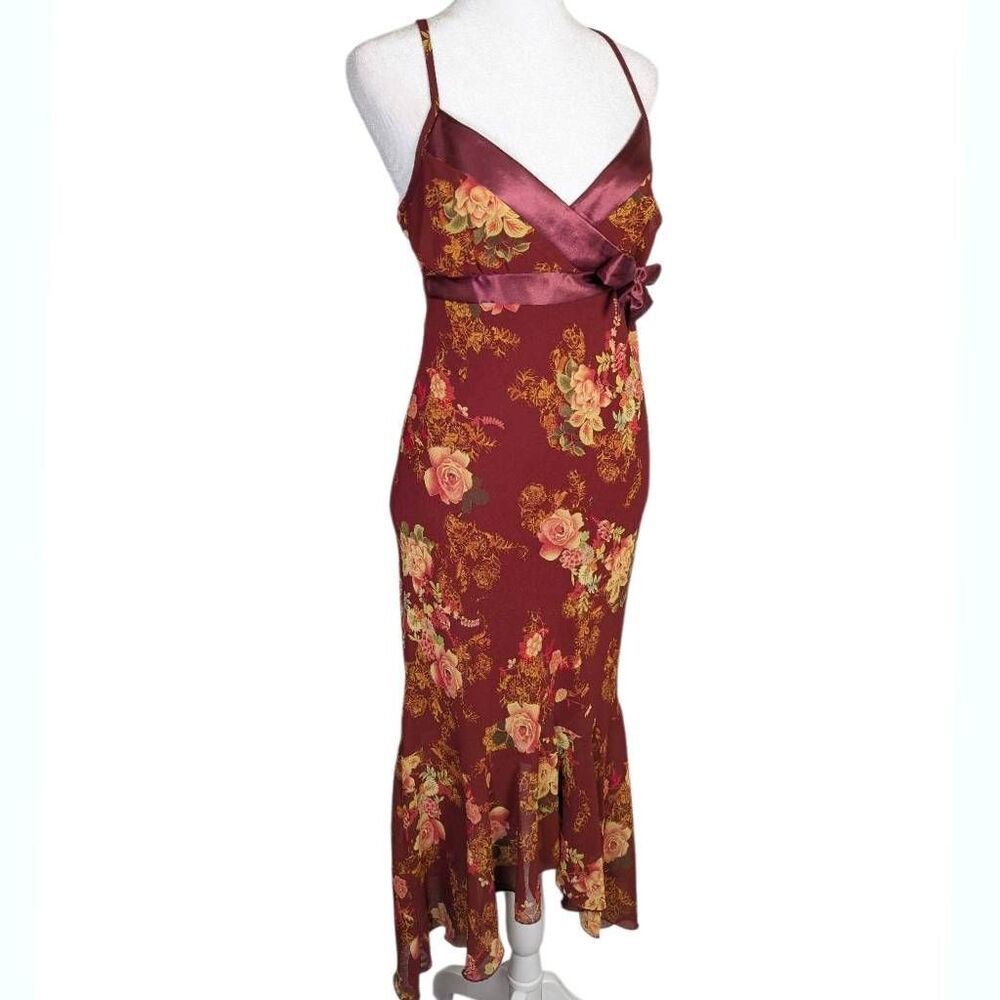 Vintage Y2K Trixxi brick wine red floral bias slip dress fairy whimsigoth 5/6